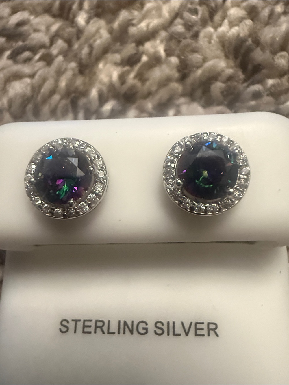 Sterling Silver Mystic Rainbow Halo Stud Earrings